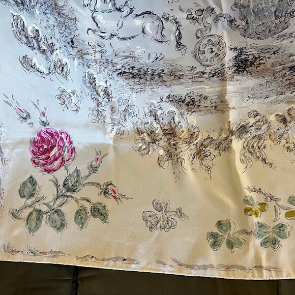 1977 Oliver Messel Grey Silver Silk Scarf, Coronation Queen Elizabeth II - Picture 3 of 14